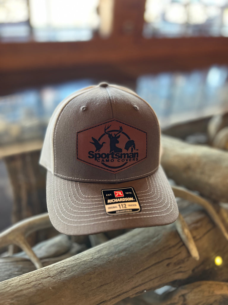 Brown & Khaki Leather Patch Hat Sportsman Camo Covers