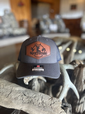 Gray & Navy Blue Leather Patch Hat