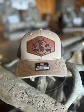 Khaki & Dark brown Leather Patch Hat